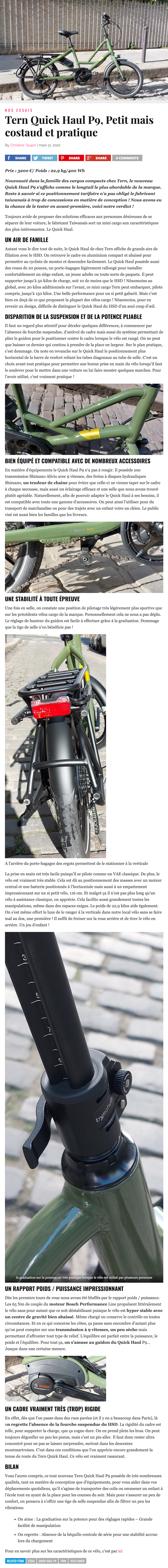 2022.03.12 - Tern Quick Haul P9, Petit mais costaud et pratique - CityRide