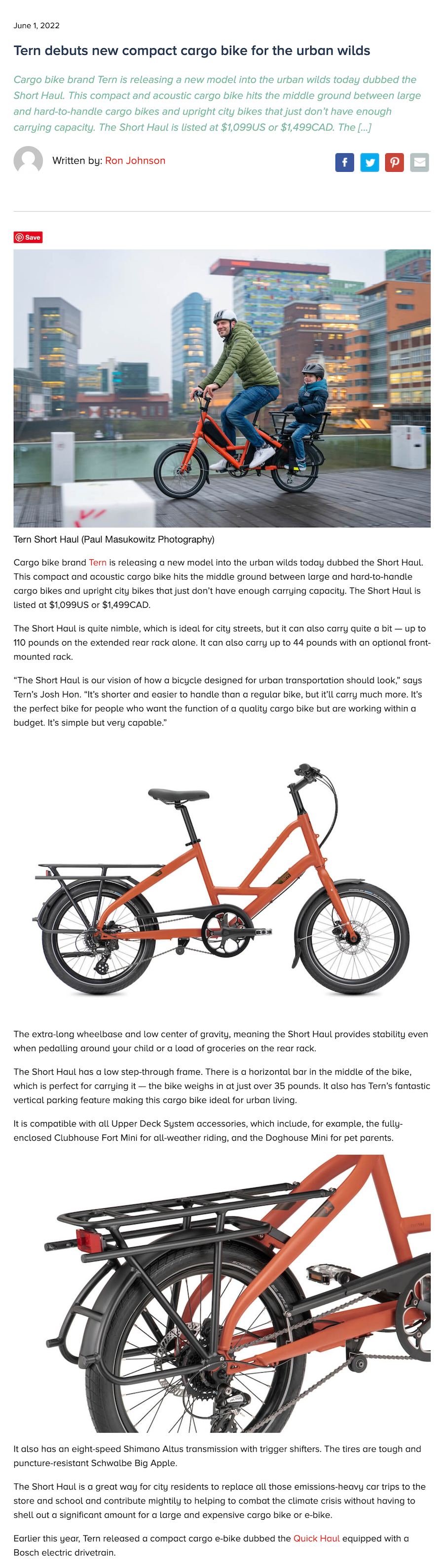 2022.06.01 - Tern debuts new compact cargo bike for the urban wilds - Momentum Mag
