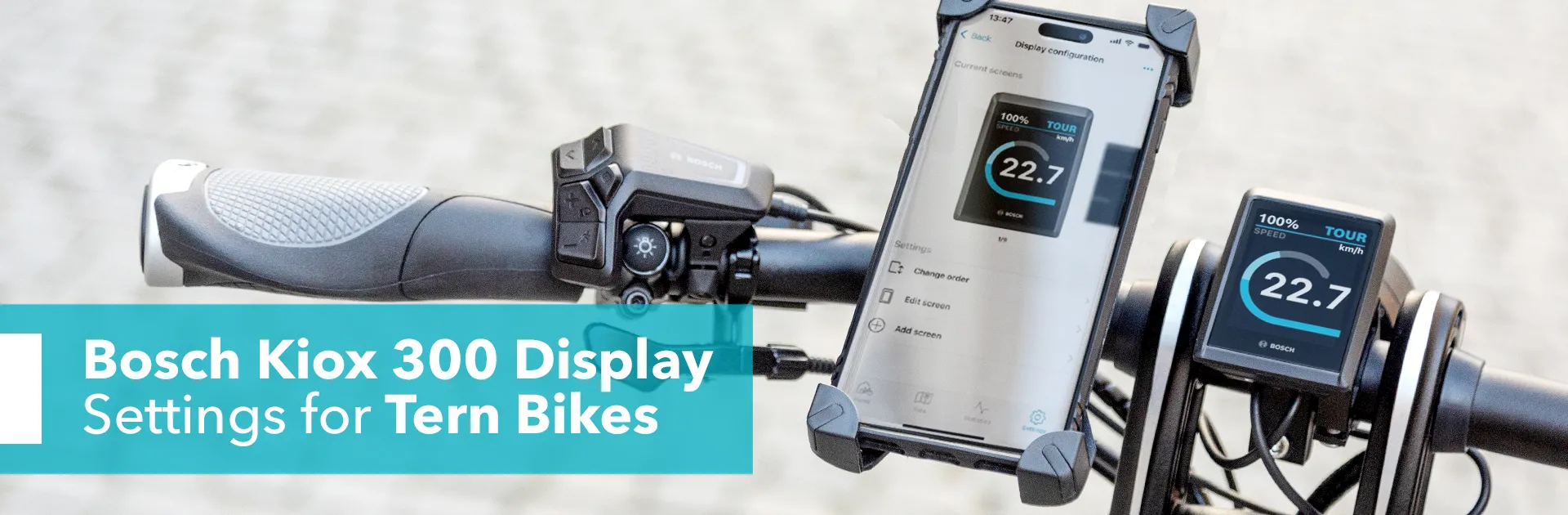 Article banner image showing the Bosch Kiox 300 e bike display on the Tern GSD Gen 3 e cargo bike handlebar.