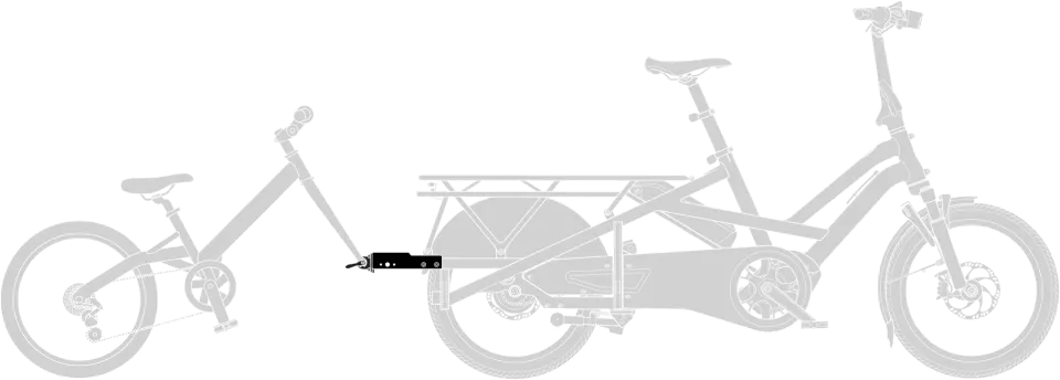 Image showing a Tern electric cargo bike with the Bike Tow Kit and Tail Hitch L Tern accessories for towing an extra bike.