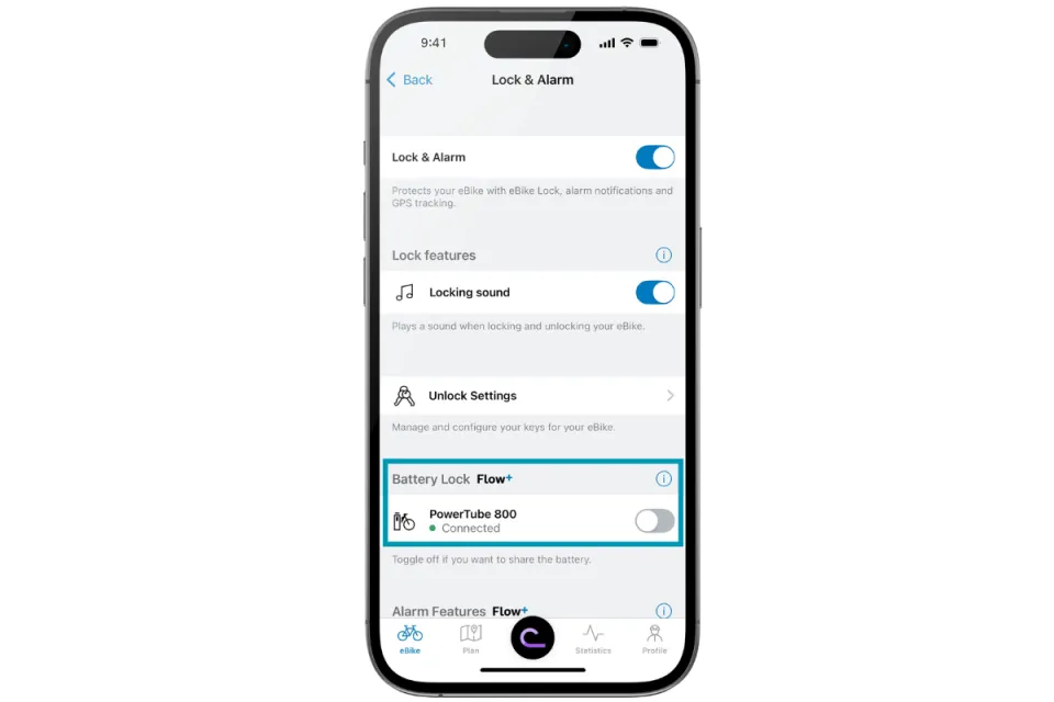battery lock function on the bosch ebike flow app for tern cargo bikes