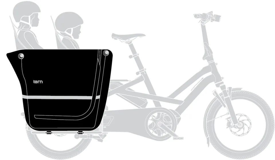 tern storm box gen 2 waterproof bike bucket with two child seats